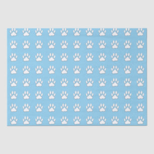 White Paw Print Cartoon Drawing Pattern On Blue Tissue Paper