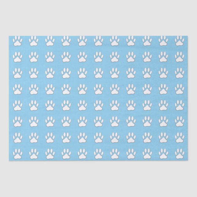 White Paw Print Cartoon Drawing Pattern On Blue Tissue Paper (Front)