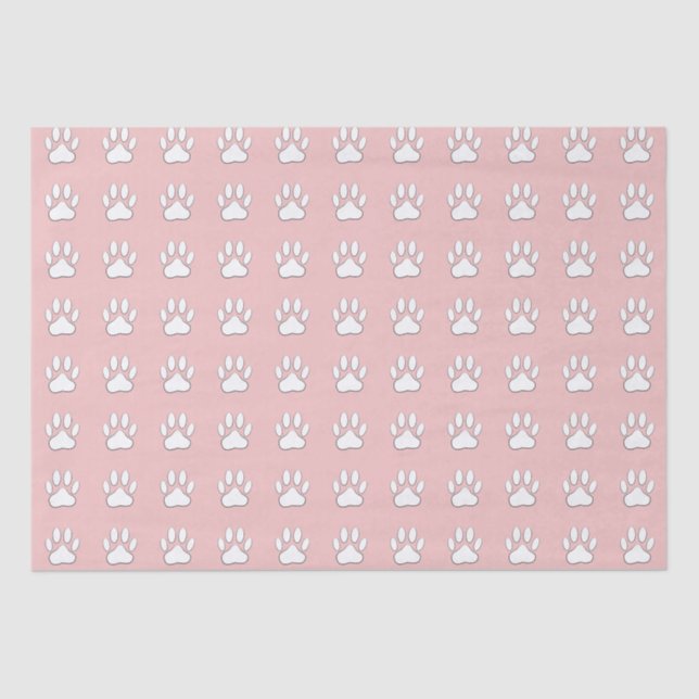 White Paw Print Cartoon Drawing Pattern On Pink Tissue Paper (Front)