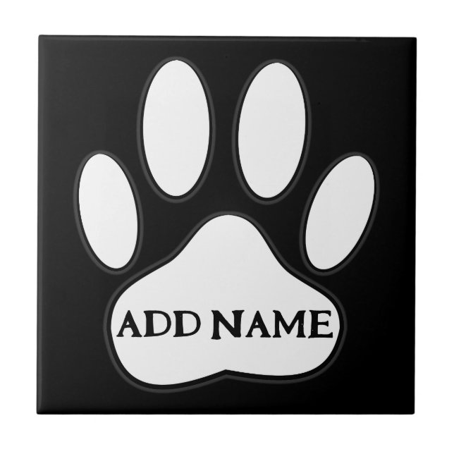 White Paw Print Custom Name Tile (Front)