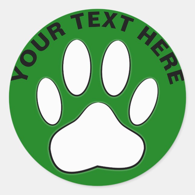 White Paw Print Custom Text Classic Round Sticker (Front)