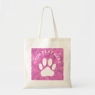 White Paw Print Custom Text Pink Watercolor Tote Bag