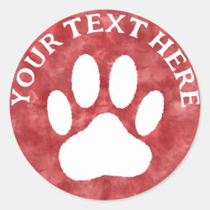 White Paw Print Custom Text Red Watercolor Classic Round Sticker