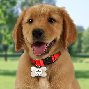 White Paw Print Dog Bone Monogram Pet ID Tag