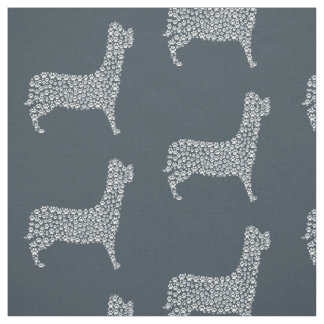White Paw Print Dog Silhouette Pattern Fabric