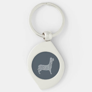 White Paw Print Dog Silhouette Pattern Fabric Keychain