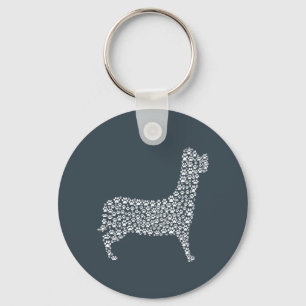 White Paw Print Dog Silhouette Pattern Fabric Keychain