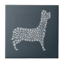 White Paw Print Dog Silhouette Pattern Fabric