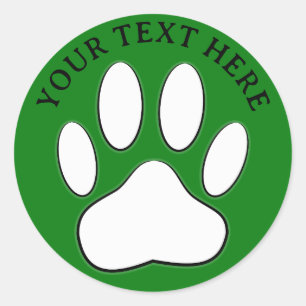 White Paw Print Editable Text Classic Round Sticker