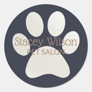 White Paw Print Logo On Navy Product Label
