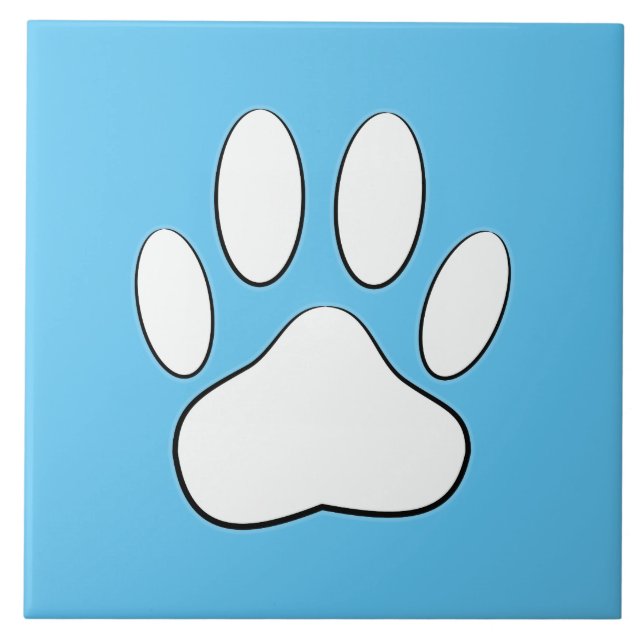 White Paw Print On Sky Blue Tile (Front)