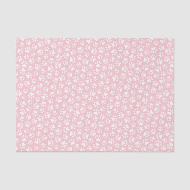 White paw print pattern light pink background tissue paper (Front)