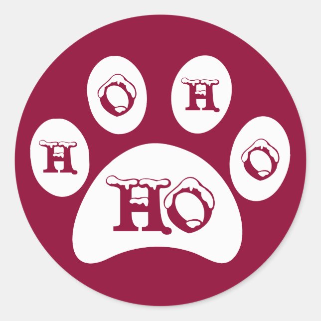 White Paw Print with Snow Capped "Ho, Ho, Ho" Classic Round Sticker (Front)
