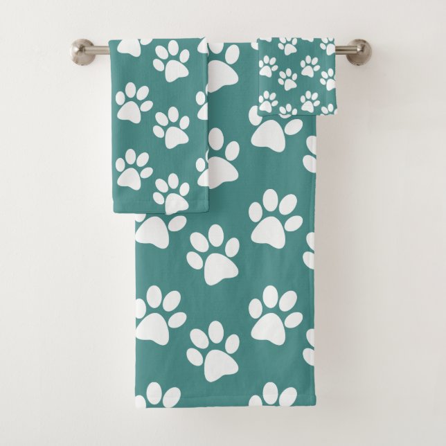 White Paw Prints Design Bath Towel Set (Insitu)