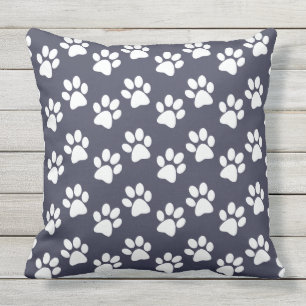 White Paw Prints Design Outdoor Pillow