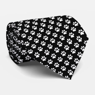 White Paw Prints on Black Tie