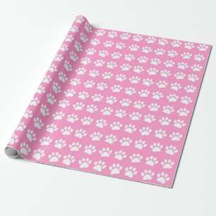 White Paw Prints on Light Pink Background Wrapping Paper