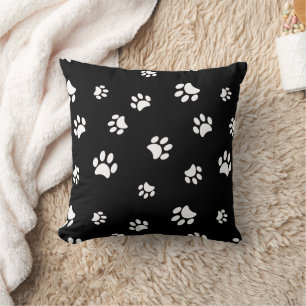 White Paw Prints Pattern Throw Pillow