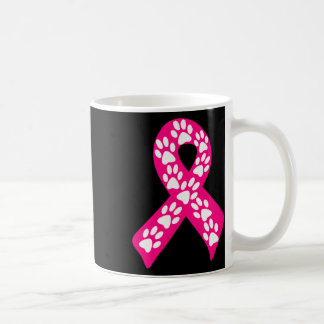 White Paw Prints Pink Breast Cancer Awareness Ribb Coffee Mug