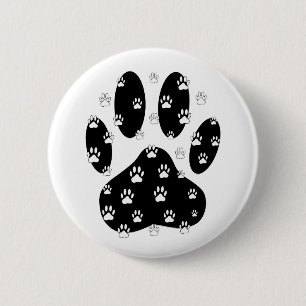 White Paws On Black Paw Print 2 Inch Round Button