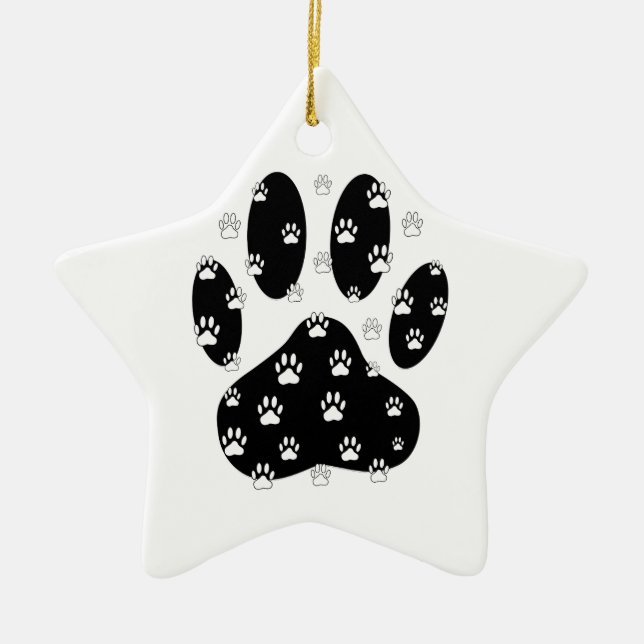 White Paws On Black Paw Print Ceramic Ornament (Front)