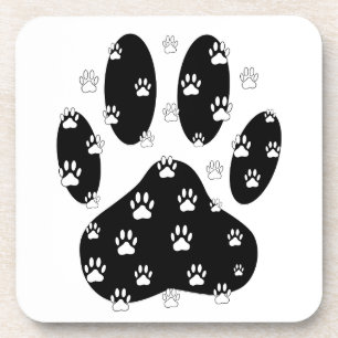 White Paws On Black Paw Print Coaster