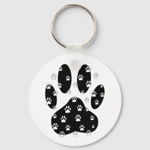 White Paws On Black Paw Print Keychain