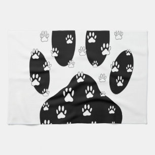 White Paws On Black Paw Print Kitchen Towel