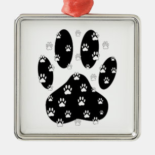 White Paws On Black Paw Print Metal Ornament