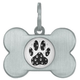 White Paws On Black Paw Print Pet Tag