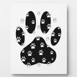 White Paws On Black Paw Print Plaque