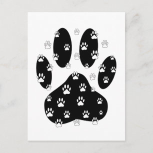 White Paws On Black Paw Print Postcard