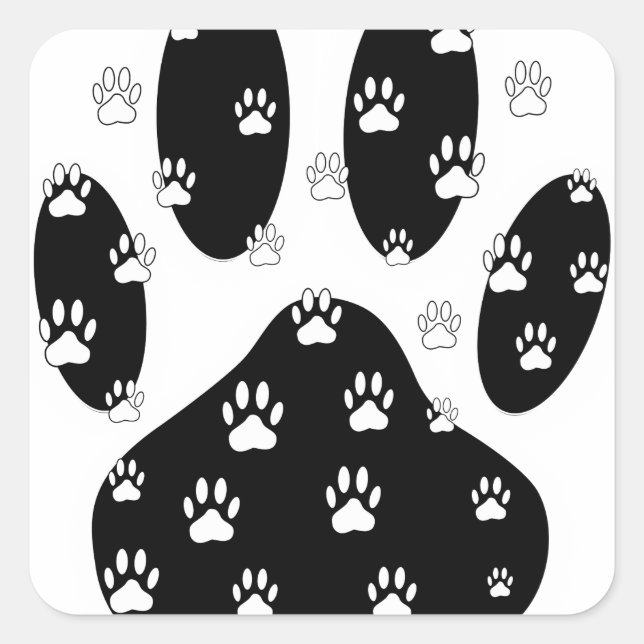 White Paws On Black Paw Print Square Sticker (Front)
