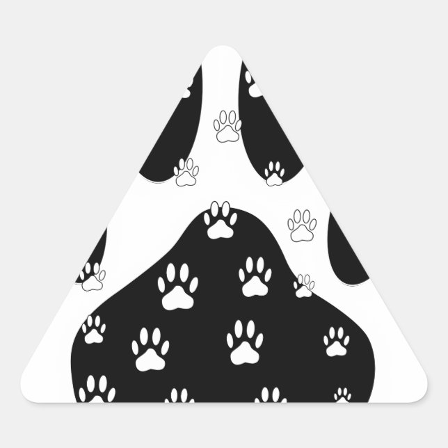 White Paws On Black Paw Print Triangle Sticker (Front)