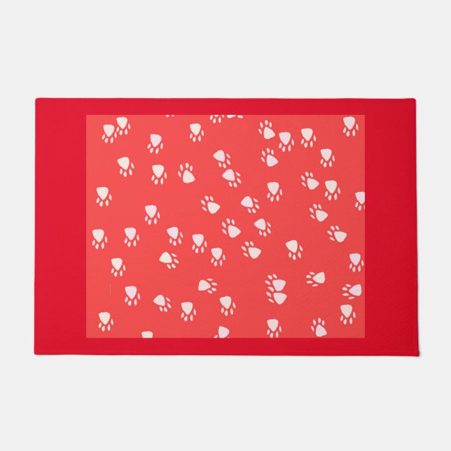 WHITE PAWS ON RED  DOORMAT (Front)