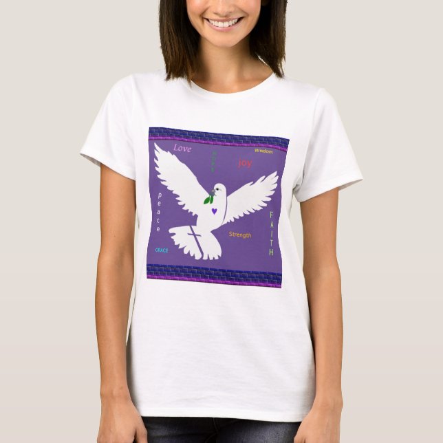 white peace dove image with encouraging text T-Shirt (Front)