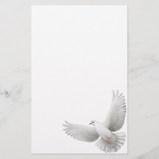 White Peace Dove Stationery (Front)
