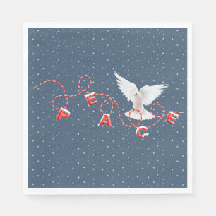 White Peace Dove With Peace Text Napkin