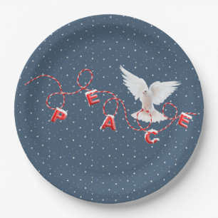 White Peace Dove With Peace Text Paper Plate