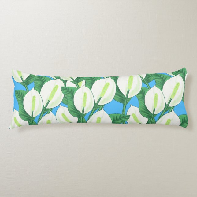 White peace lilies on pale blue background  body pillow (Front)