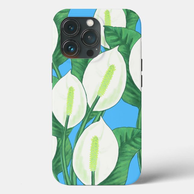 White peace lilies on pale blue background  Case-Mate iPhone case (Back)