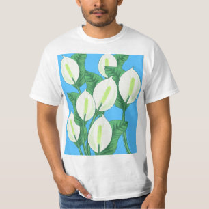 White peace lilies on pale blue background  T-Shirt