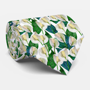 White Peace Lily Pattern Tie