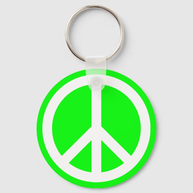 White Peace Sign on Lime Keychain (Front)