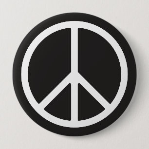 White Peace Symbol  4 Inch Round Button