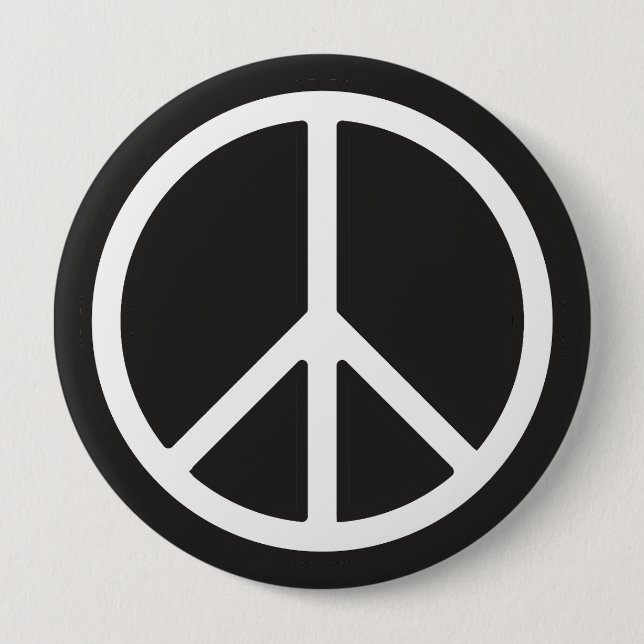 White Peace Symbol  4 Inch Round Button (Front)