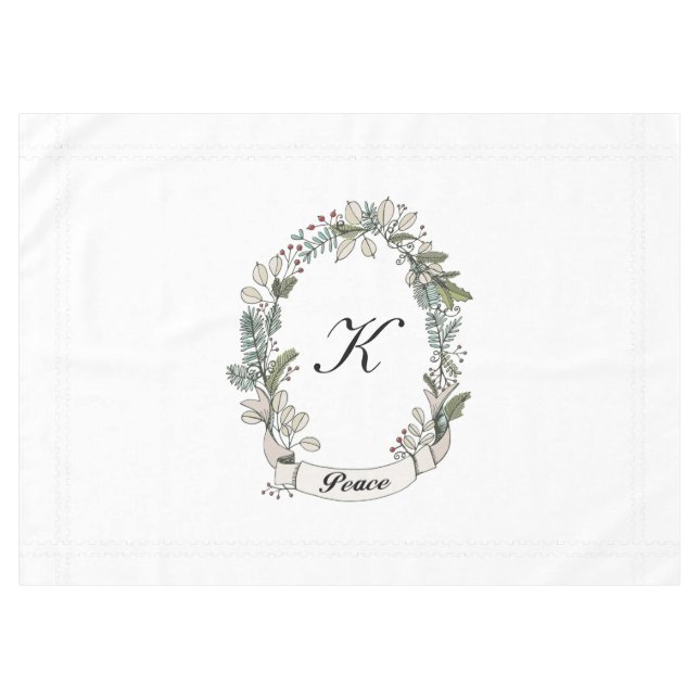 White Peace Wreath Holiday Monogramme Nappe (Devant (Horizontal))