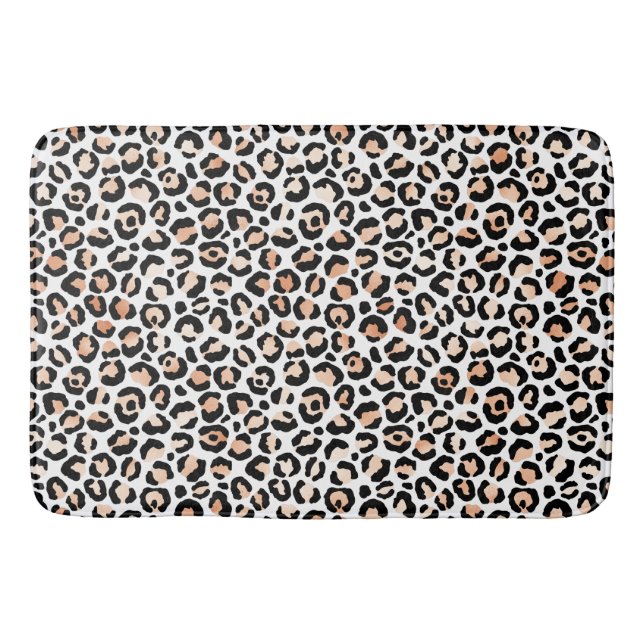 White Peach Black Leopard Print  Bath Mat (Front)