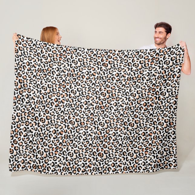 White Peach Black Leopard Print      Fleece Blanket (In Situ)