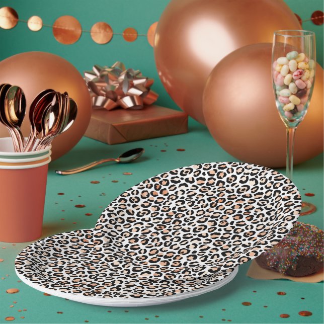 White Peach Black Leopard Print       Paper Plate (Multi)